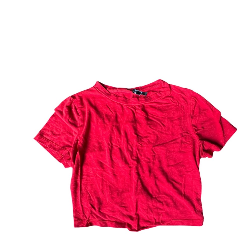 Ambiance Red Lace Up Back Crop Top T Shirt Womens Size L